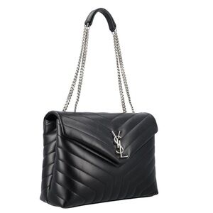Yves Saint Laurent Black Quilted Leather Shoulder Bag with Silver Hardware